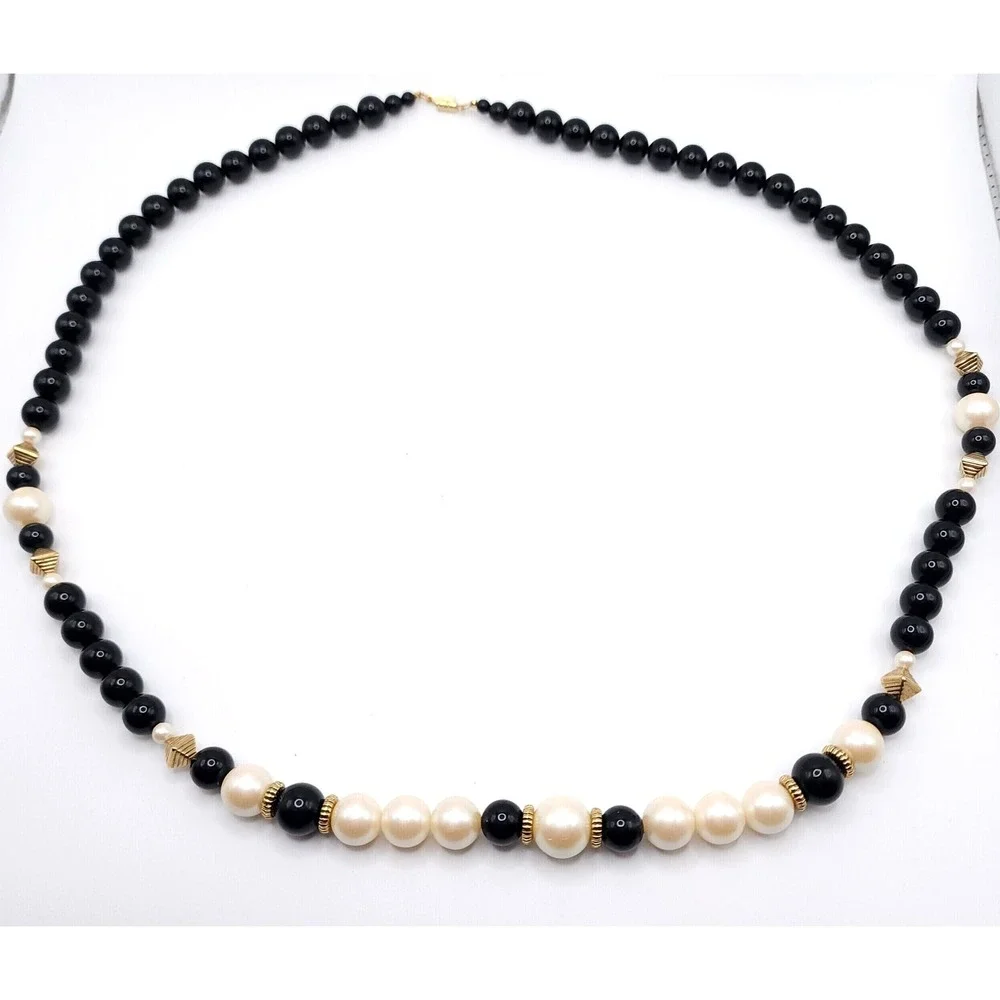 1928 Brand Beaded Necklace Women's Gold Tone Black Pearl‎ 18 in Elegant Jewelry